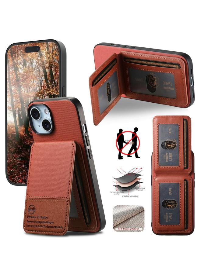 S-TOP Case For iPhone 15 Twill Fabric Leather Vertical Flip RFID Card Bag Phone Case - Image 1
