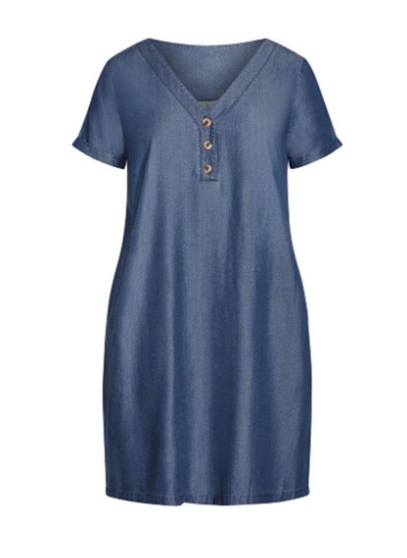 Avenue Button Detail V-Neck Dress 