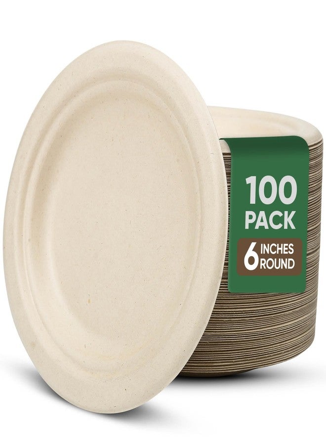 TaidMiao Paper Plates 6 Inches, 100 Pack Disposable Plates - 100% Compostable Plates, Water & Oil Proof Dessert Plates, Microwavable Small Paper Plates, Perfect Paper Plate For Party - Brown - Image 1