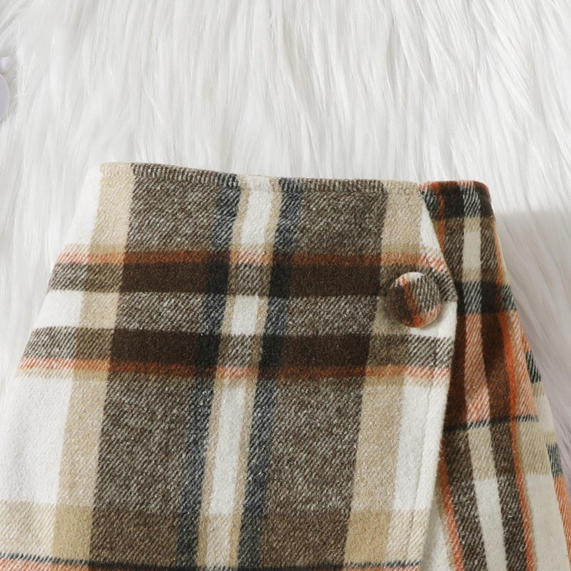 Fernvia Toddler Girl Fall Winter Clothes Ruffles Long Sleeve Shirt and Plaid Shorts Skirt Kids Little Girl 2Pcs Outfits Set - Image 5