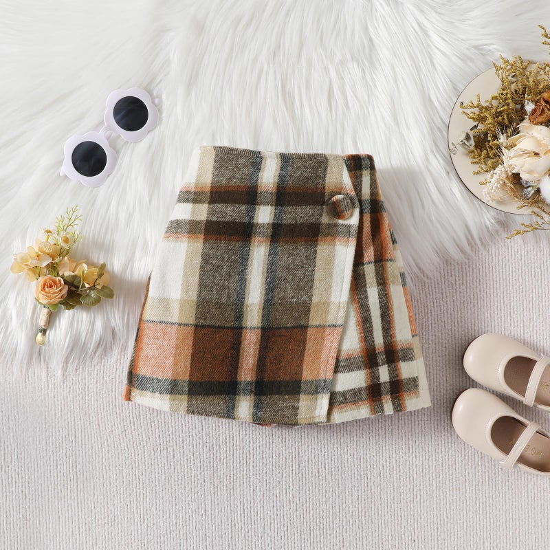Fernvia Toddler Girl Fall Winter Clothes Ruffles Long Sleeve Shirt and Plaid Shorts Skirt Kids Little Girl 2Pcs Outfits Set - Image 4