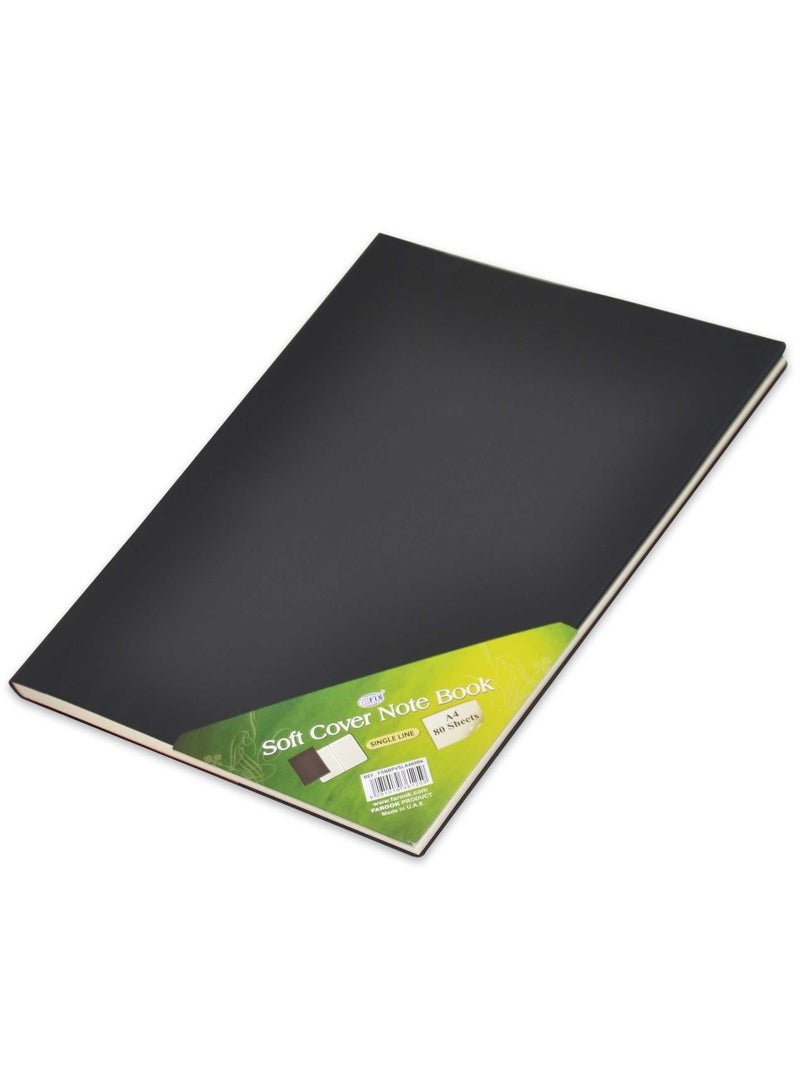 FIS  Pvc Soft Cover Note Book A4 Single Line With Border 80 Sheets-Black -FSNBPVSLA480BK - Image 1