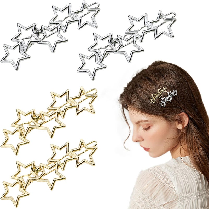 DonLeeving 4 Pcs Hollow Star Hair Clips Metal Hair Barrettes Bobby Pin Hairpin Wedding Hair Accessories for Ladies Women Girls