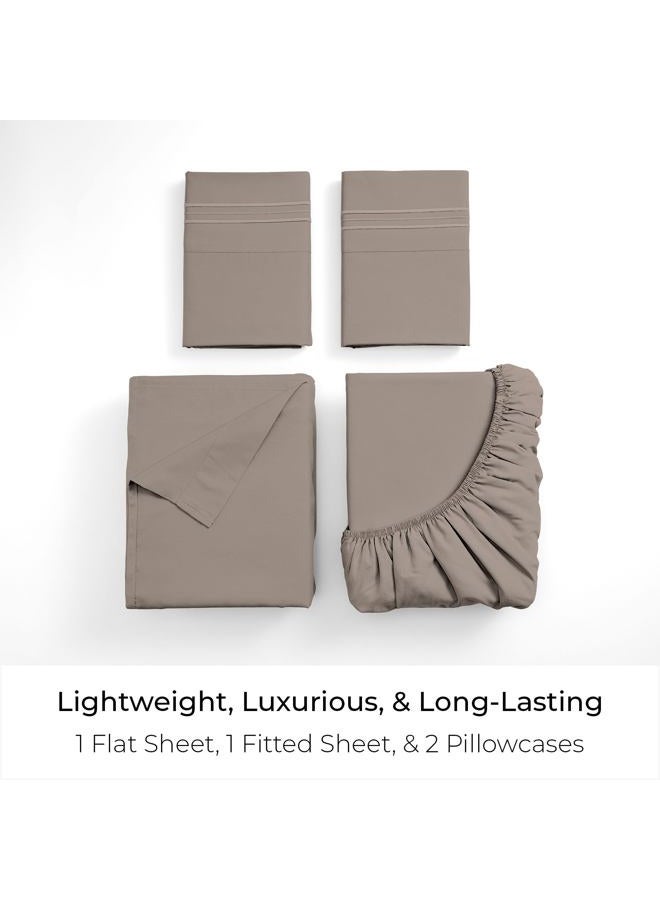 mellanni Bed Sheet Set - Brushed Microfiber 1800 Bedding - Wrinkle, Fade, Stain Resistant - 4 Piece (King, Tan) - Image 3