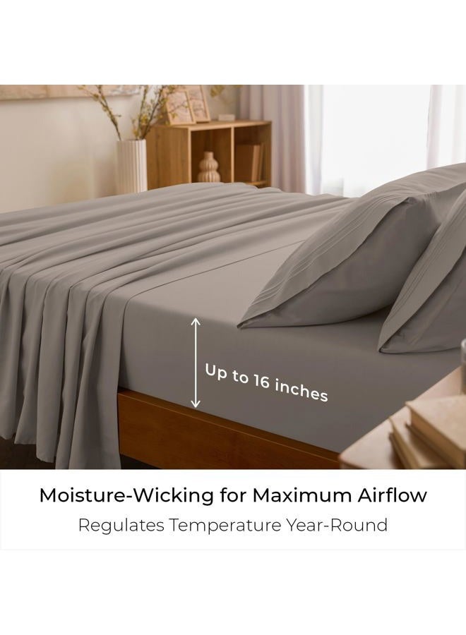 mellanni Bed Sheet Set - Brushed Microfiber 1800 Bedding - Wrinkle, Fade, Stain Resistant - 4 Piece (King, Tan) - Image 4