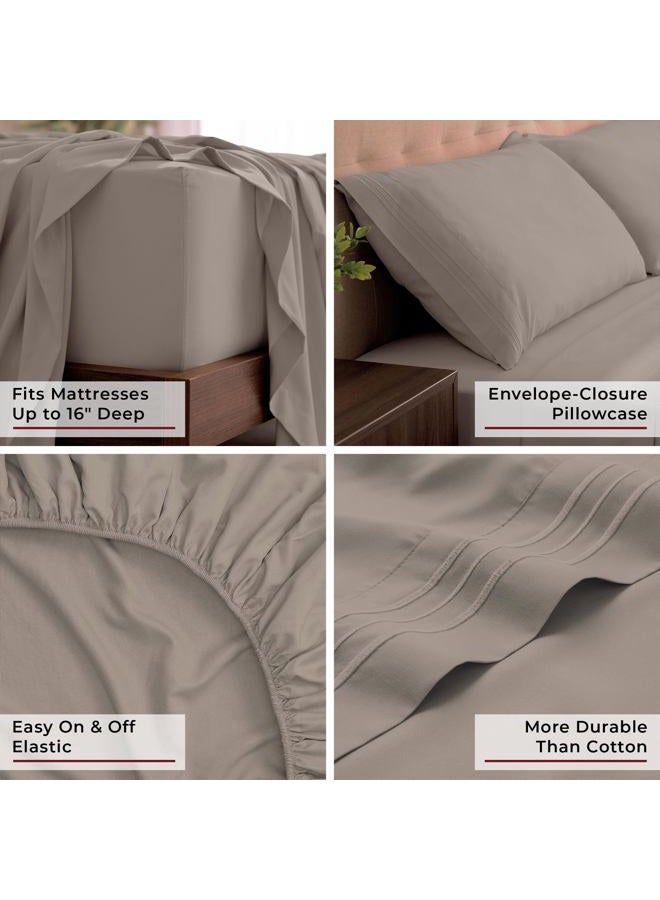 mellanni Bed Sheet Set - Brushed Microfiber 1800 Bedding - Wrinkle, Fade, Stain Resistant - 4 Piece (King, Tan) - Image 5
