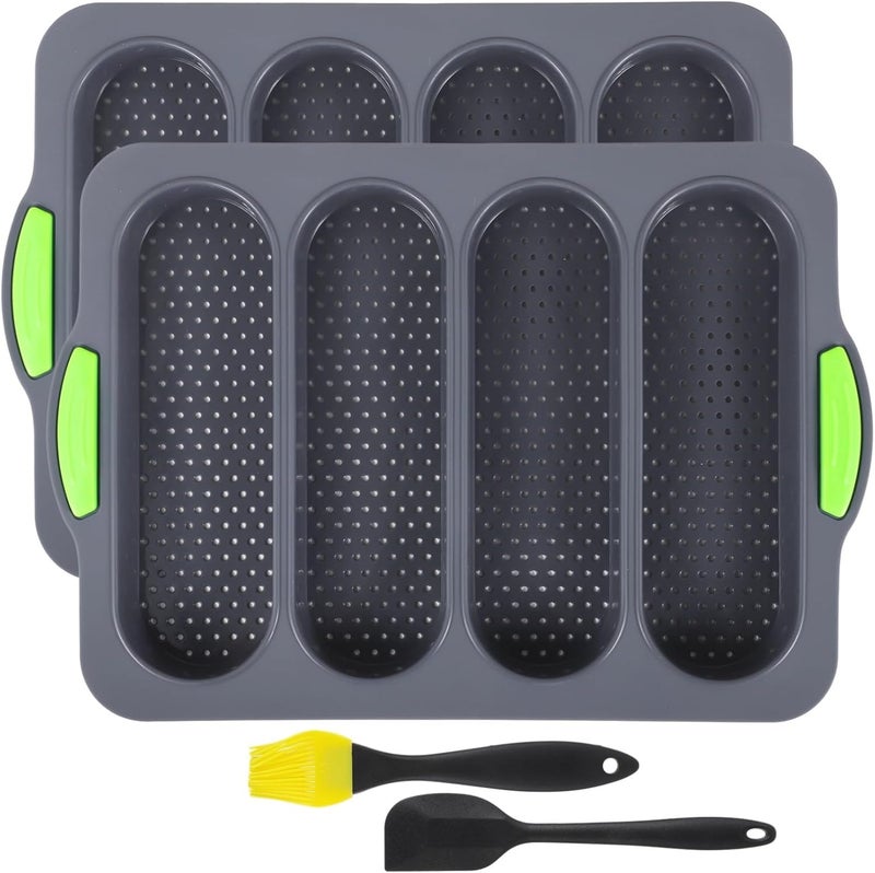 2 Silicone Baking Molds, 13.2 X 9.3 Inches, High-Heat Resistant, 4-Slot Design, Non-Slip Green Handles, Dishwasher & Freezer Safe - Image 5