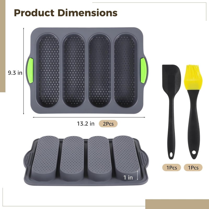 2 Silicone Baking Molds, 13.2 X 9.3 Inches, High-Heat Resistant, 4-Slot Design, Non-Slip Green Handles, Dishwasher & Freezer Safe - Image 4