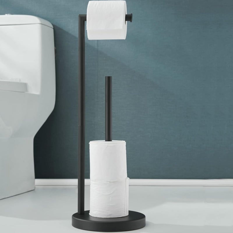 SHUNLI Black Toilet Paper Roll Holder Stand with Reserve Storage,Free Standing Bathroom Tissue Dispenser Floor Stand,Rustproof SUS 304 Stainless Steel (Black)
