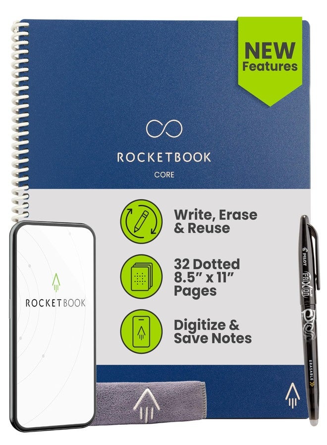 Rocketbook New Core Reusable Spiral Notebook, Letter Size 8.5x11, Navy Blue - Dotted Pages, App-Connected, Erasable, Durable Cover, Ideal for School, Work, and Creative Projects - Image 1