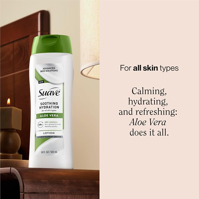 Suave Soothing Hydration Hand & Body Lotion With Aloe Vera Refreshes Dry Skin, Fast Absorbing, Intensive Moisturizing Cream For Women, Non Greasy, Allergen Free, 18 FL OZ, 6 Pack - Image 2