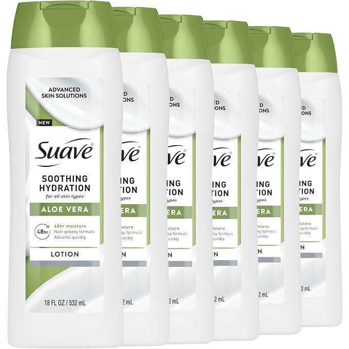 Suave Soothing Hydration Hand & Body Lotion With Aloe Vera Refreshes Dry Skin, Fast Absorbing, Intensive Moisturizing Cream For Women, Non Greasy, Allergen Free, 18 FL OZ, 6 Pack - Image 1