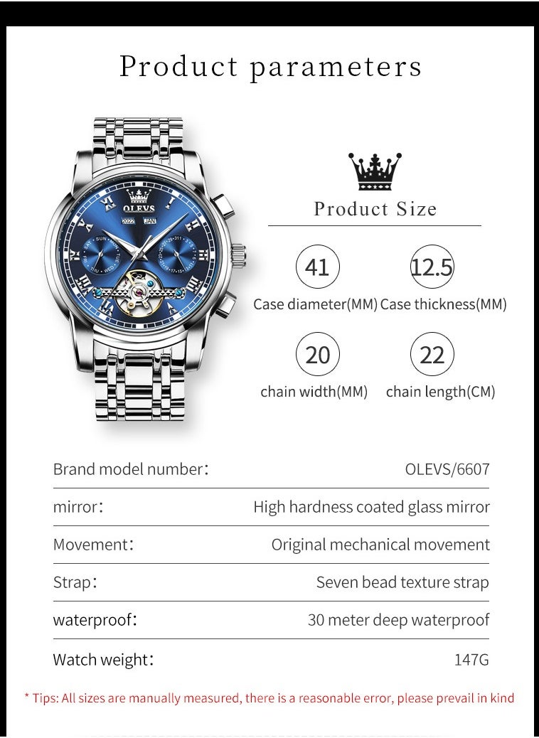 OLEVS OLEVS Watches Men Automatic,Self Winding Skeleton Watches for Men Tourbillon,Stainless Steel  - Image 5