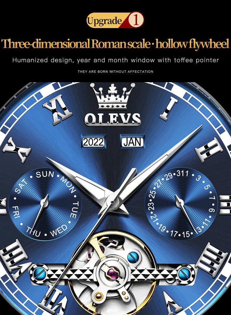 OLEVS Watches Men Automatic,Self Winding Skeleton Watches for Men Tourbillon,Stainless Steel