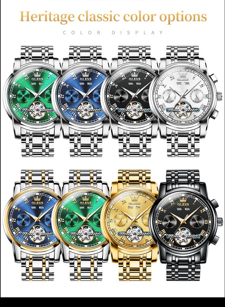 OLEVS Watches Men Automatic,Self Winding Skeleton Watches for Men Tourbillon,Stainless Steel