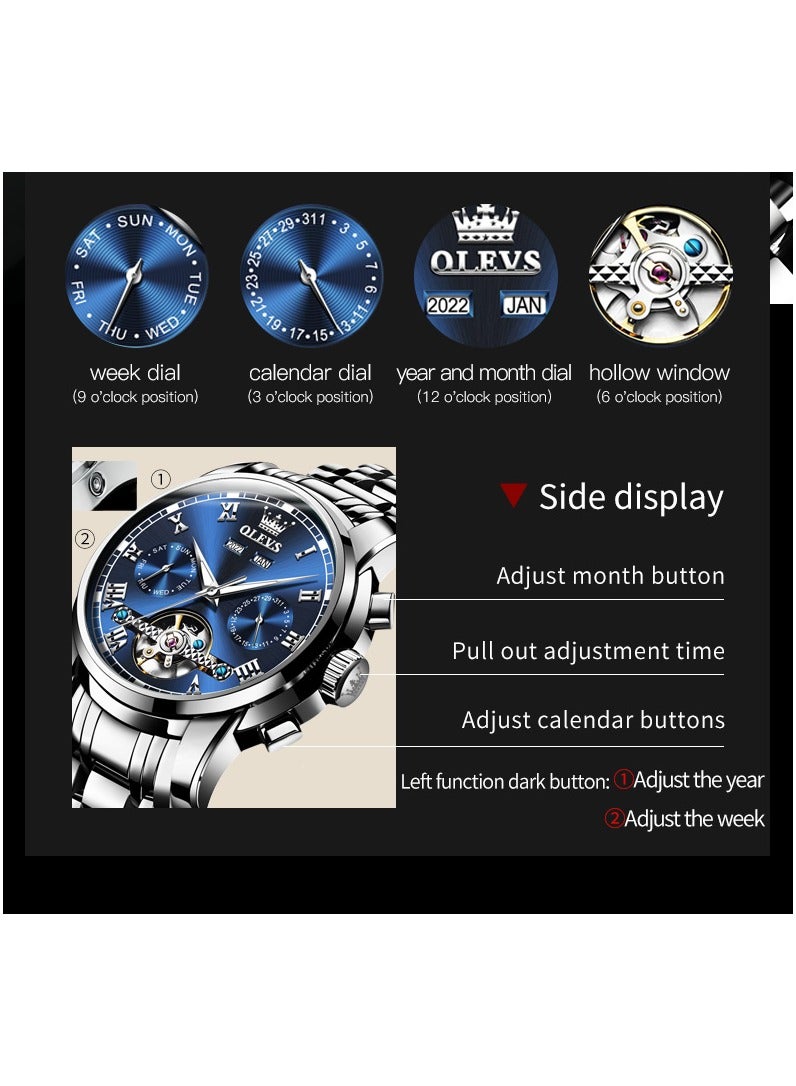 OLEVS Watches Men Automatic,Self Winding Skeleton Watches for Men Tourbillon,Stainless Steel