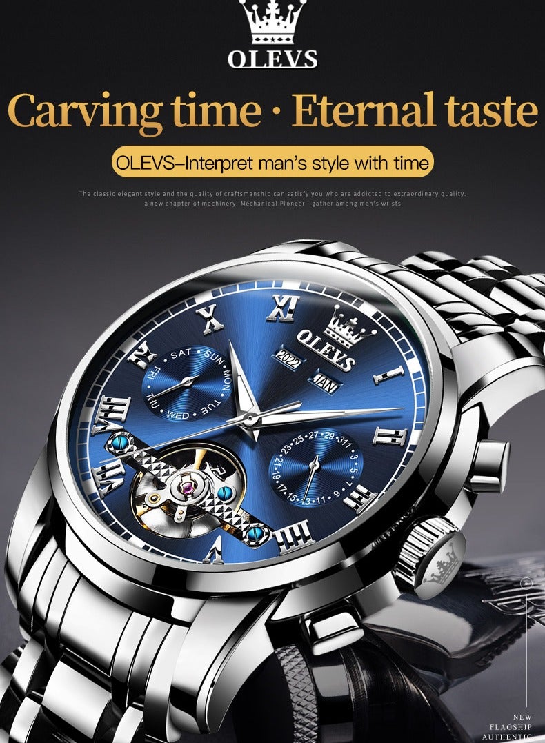 OLEVS Watches Men Automatic,Self Winding Skeleton Watches for Men Tourbillon,Stainless Steel