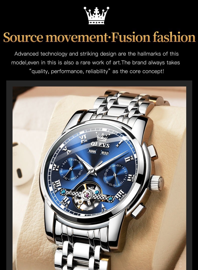 OLEVS Watches Men Automatic,Self Winding Skeleton Watches for Men Tourbillon,Stainless Steel