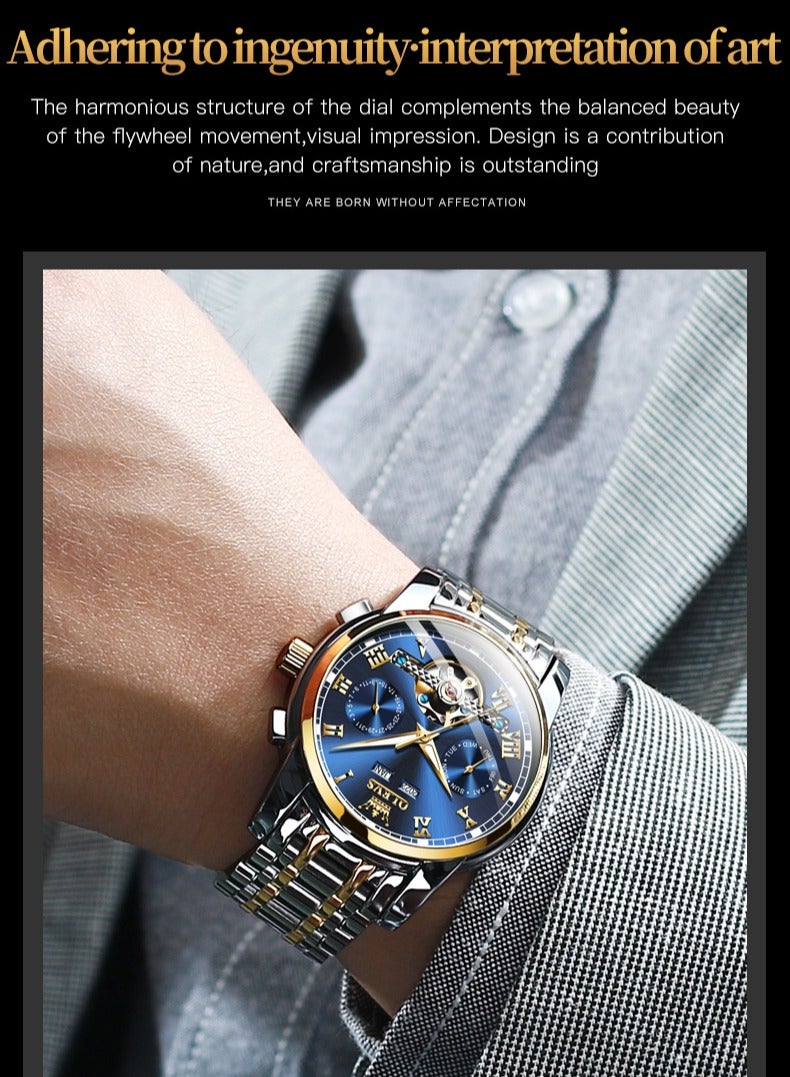 OLEVS Watches Men Automatic,Self Winding Skeleton Watches for Men Tourbillon,Stainless Steel