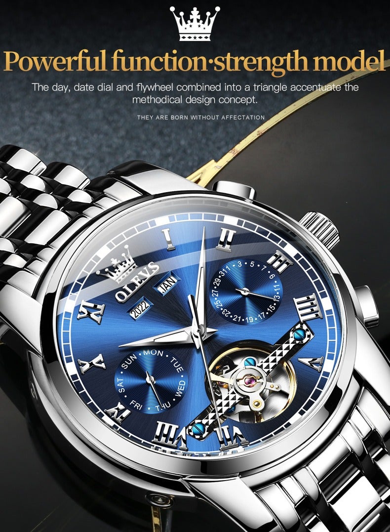 OLEVS Watches Men Automatic,Self Winding Skeleton Watches for Men Tourbillon,Stainless Steel