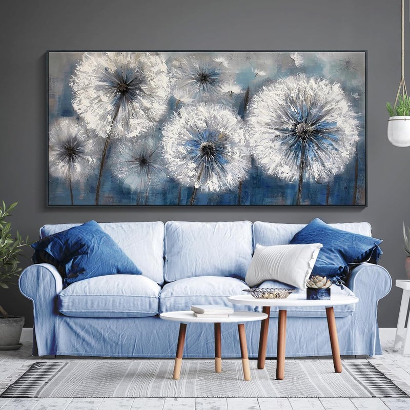 Pogusmavi Dandelion Wall Art - Blue Framed Decor - Image 1