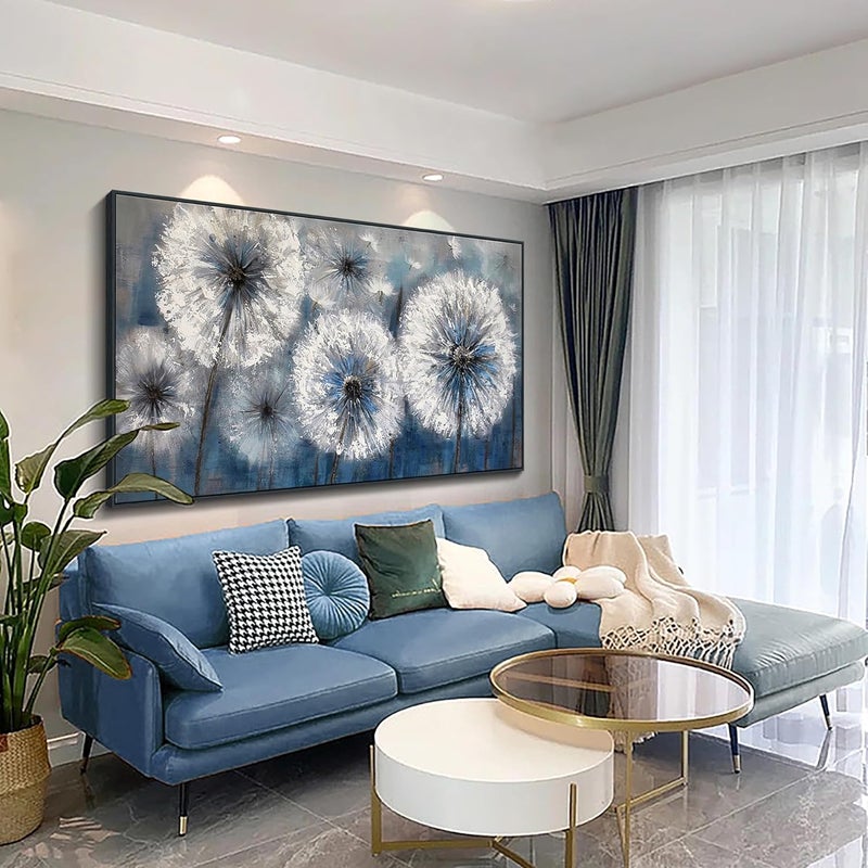 Pogusmavi Dandelion Wall Art - Blue Framed Decor - Image 4
