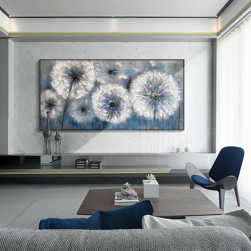Pogusmavi Dandelion Wall Art - Blue Framed Decor - Image 3
