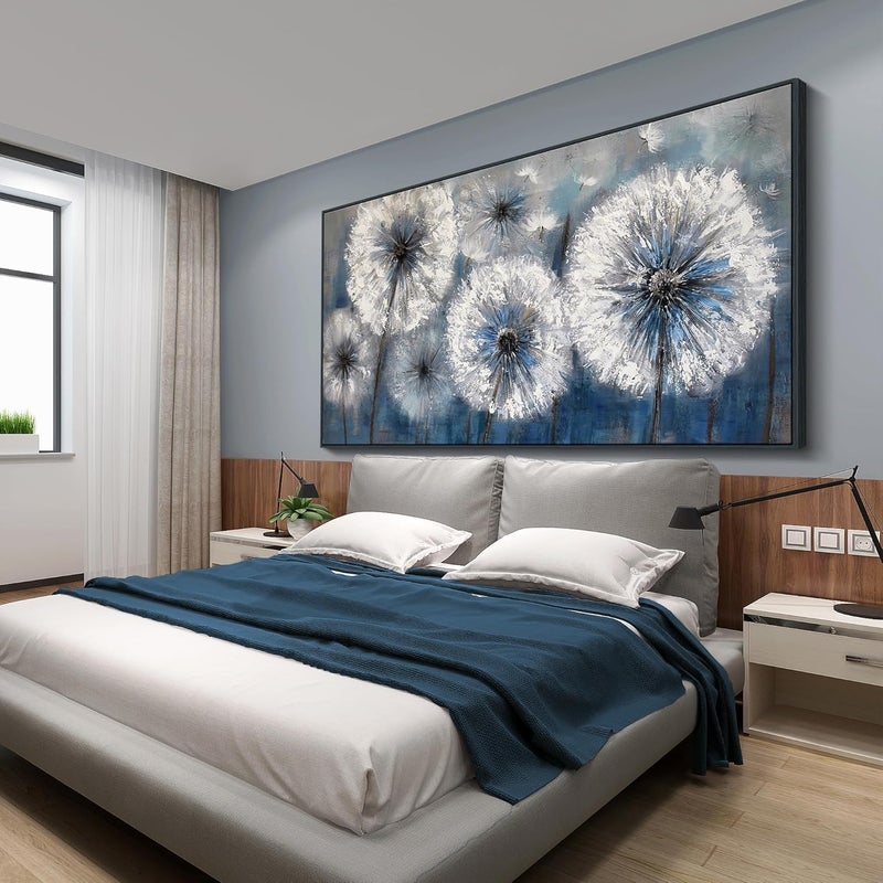 Pogusmavi Dandelion Wall Art - Blue Framed Decor - Image 2