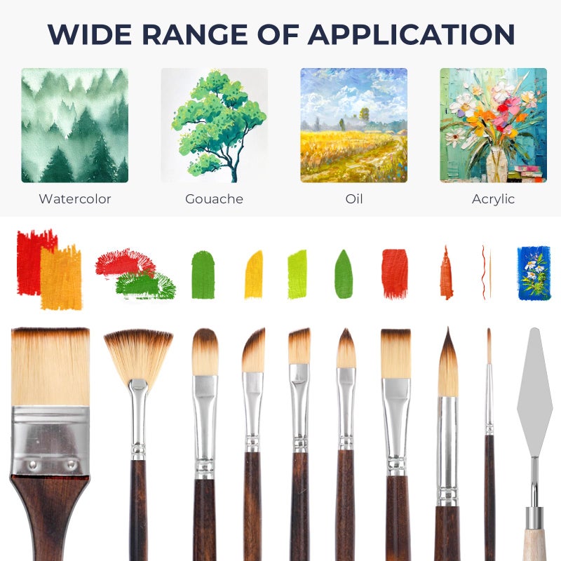 Nicpro 30pcs Paint Brush Set, Professional Paintbrushes with Paint Spatula and Cloth Roll, Craft Paint Brushes for Acrylic Painting, Oil, Watercolor, Gouache, Art Supplies for Artists and Beginners - Image 4