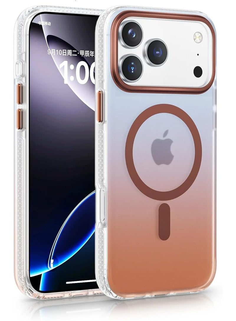 جراب مغناطيسي قوي لهاتف ايفون 17 برو ماكس، جراب رقيق وشفاف غير لامع لطيف على البشرة ولا يصفر أبدًا (ذهبي وردي)