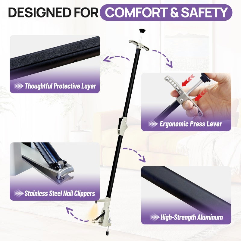 LookFox Long Handled Toenail Clippers with HD Endoscope & LED Light, 32" Foldable Aluminum, Adjustable Support Leg, Stainless Steel Blade for Thick Nails, for Seniors, Overweight and Arthritis Users - Image 5