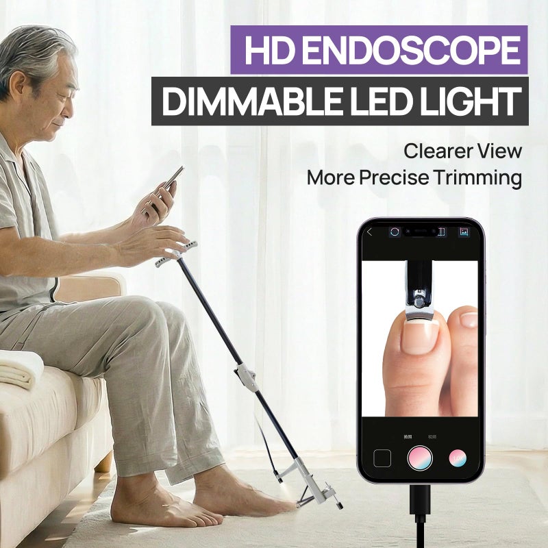 LookFox Long Handled Toenail Clippers with HD Endoscope & LED Light, 32" Foldable Aluminum, Adjustable Support Leg, Stainless Steel Blade for Thick Nails, for Seniors, Overweight and Arthritis Users - Image 2