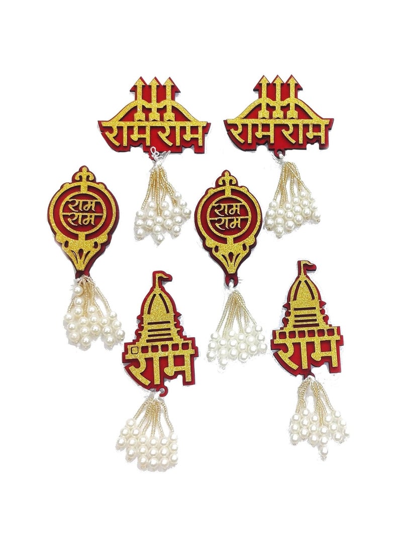 BITONA BITONA Puja Sohn Soon Puja Ram Ram Wood Tags Door Sticker Tags 3 Pairs self Stick 6 Piece for Festival Specially Rakhi etc Different Designs  - Image 1