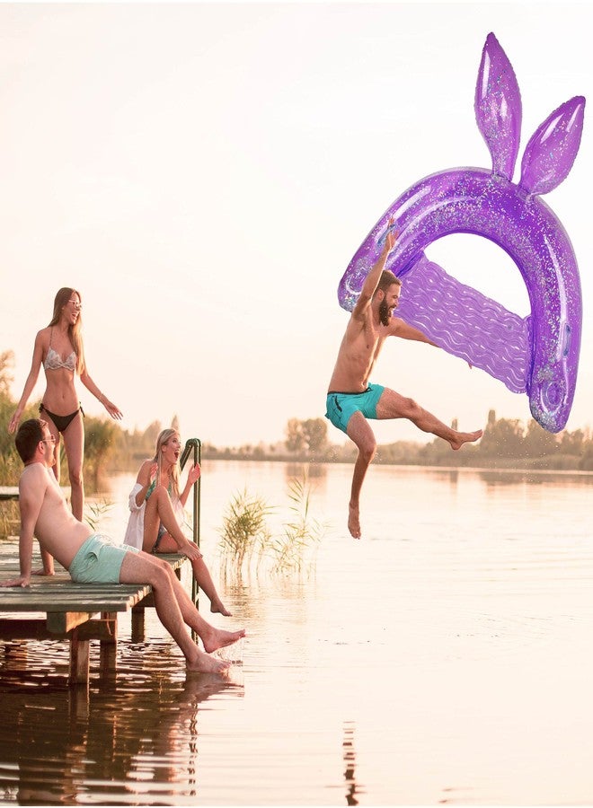 POZA Inflatable Purple Bunny Pool Float Chair - Luxurious Lounger Filled with Sparkle Confetti, 2 Built in Cup Holders & Handles, Water Floating Chair for Beach, Lake & Swimming Pool - 48 x 38 Inch - Image 4