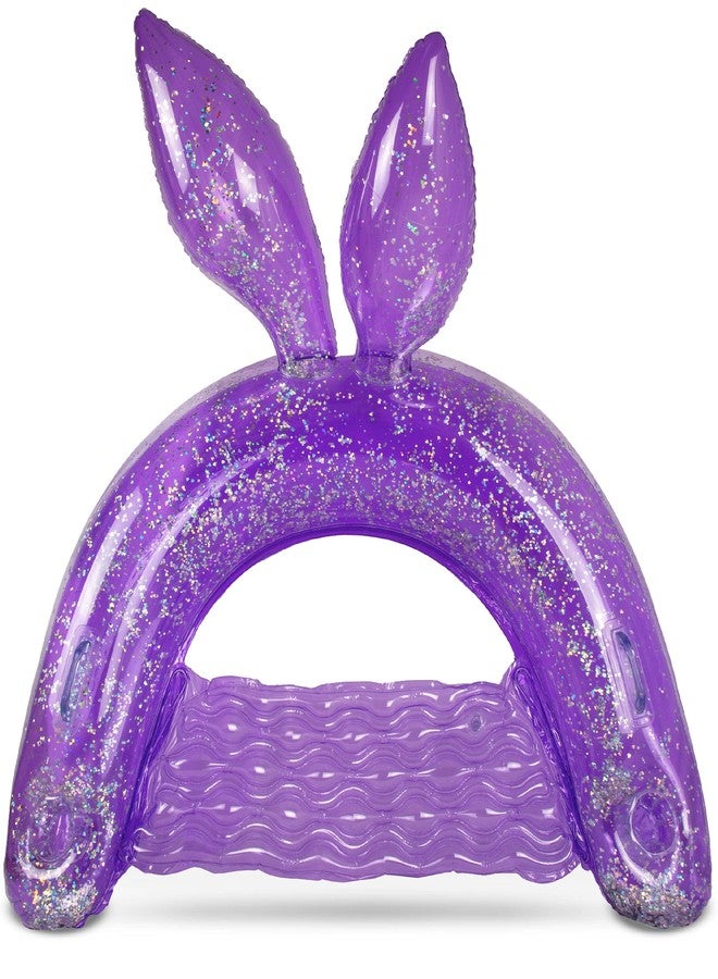POZA Inflatable Purple Bunny Pool Float Chair - Luxurious Lounger Filled with Sparkle Confetti, 2 Built in Cup Holders & Handles, Water Floating Chair for Beach, Lake & Swimming Pool - 48 x 38 Inch - Image 1