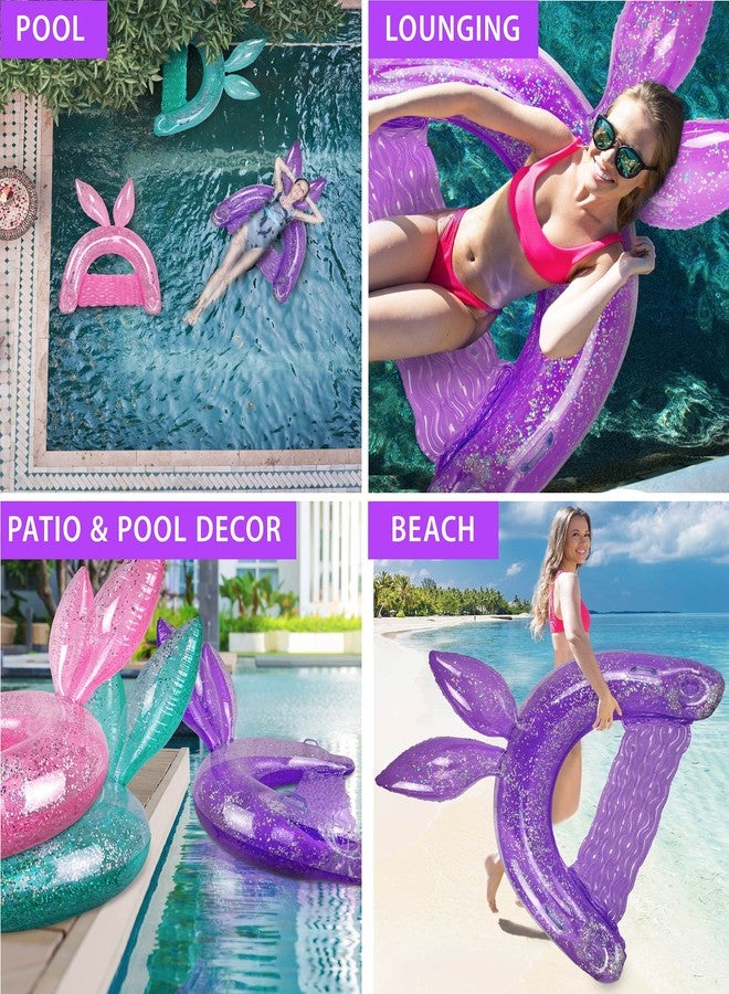 POZA Inflatable Purple Bunny Pool Float Chair - Luxurious Lounger Filled with Sparkle Confetti, 2 Built in Cup Holders & Handles, Water Floating Chair for Beach, Lake & Swimming Pool - 48 x 38 Inch - Image 3