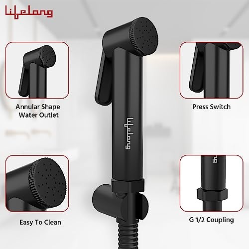 Lifelong Bathroom Water Gun - Jet Spray for Toilet - High Pressure Health Faucet, ABS Handheld Bidet - SS-304 Grade,1 mtr Flexible Hose Pipe & Wall Hook for English Toilet - Black (LLBAHFB01) - Image 2