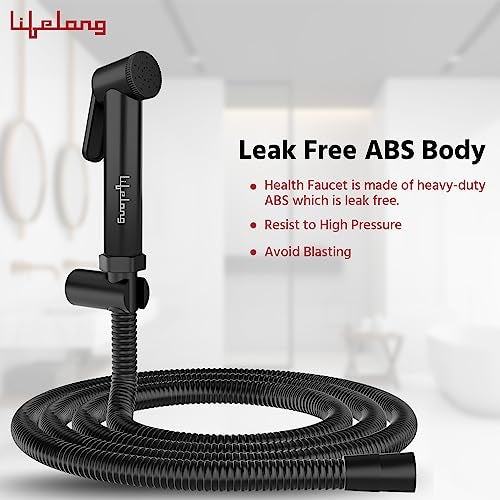 Lifelong Bathroom Water Gun - Jet Spray for Toilet - High Pressure Health Faucet, ABS Handheld Bidet - SS-304 Grade,1 mtr Flexible Hose Pipe & Wall Hook for English Toilet - Black (LLBAHFB01) - Image 4