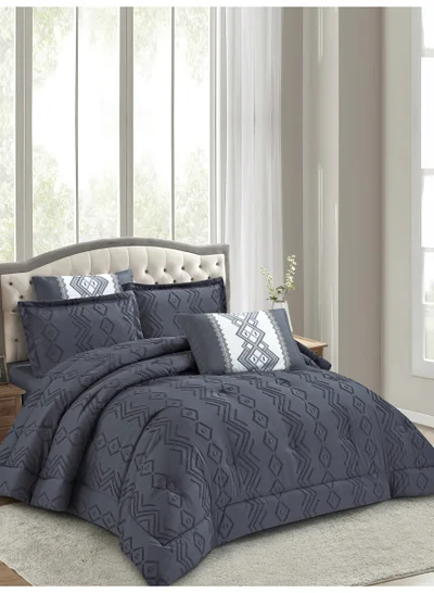 Donetella Bedding Comforter Set King Size, 6-Pcs Bed Set Fits 260x240 Cms -Tufted Embroidery Set-All Season- 350 GSM Brushed Microfiber (طقم مفرش سرير فندقي)
