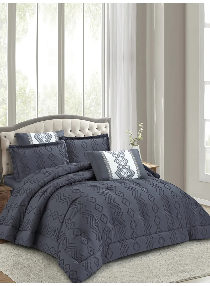 Donetella Bedding Comforter Set King Size, 6-Pcs Bed Set Fits 260x240 Cms -Tufted Embroidery Set-All Season- 350 GSM Brushed Microfiber (طقم مفرش سرير فندقي)