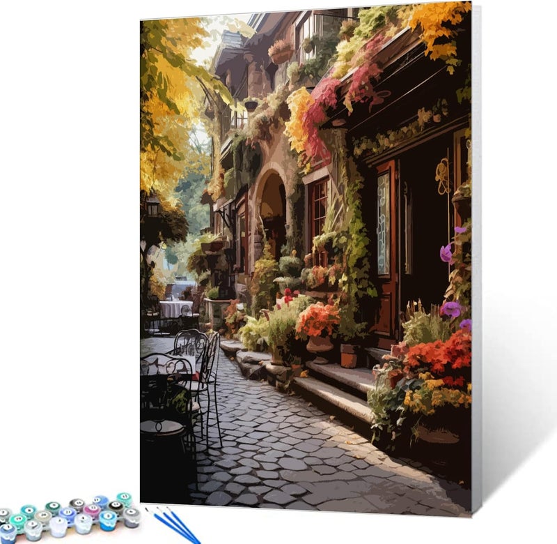 Tucocoo European Architecture Town Paint by Numbers for Adults Rome Scenery DIY Oil Painting Kits for Kids Green Leaves Paintings Pictures Arts Crafts for Home Wall Decor 16x20inch Frameless - Image 1