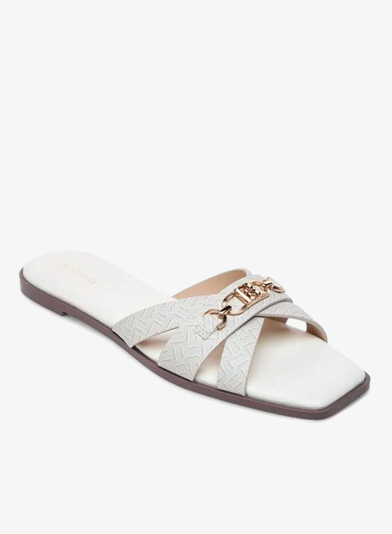 Monogram Print Cross Strap Slip-On Flat Sandals