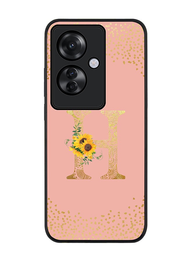 Stylizedd Rugged Black edge case for Oppo Reno11 F / Oppo F25 Pro 5G, Slim fit Soft Cover Custom Monogram Initial Letter Floral Pattern Alphabet - H (Rose Pink) - Image 1