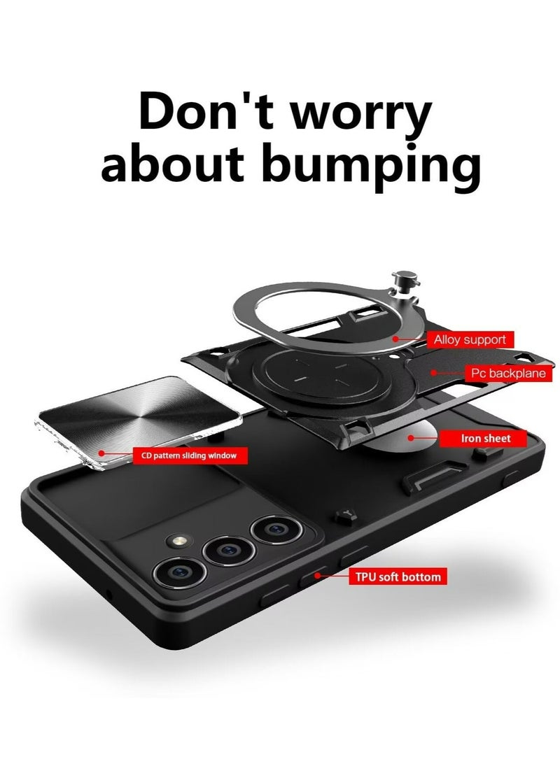 Samsung Galaxy A35 Mobile Phone Case Cover, Slide Camera Lens Cover, 360°Rotating Kickstand Ring, Bumper Shockproof Phone Case，Compatible with Car Magnetic Mount - Image 2