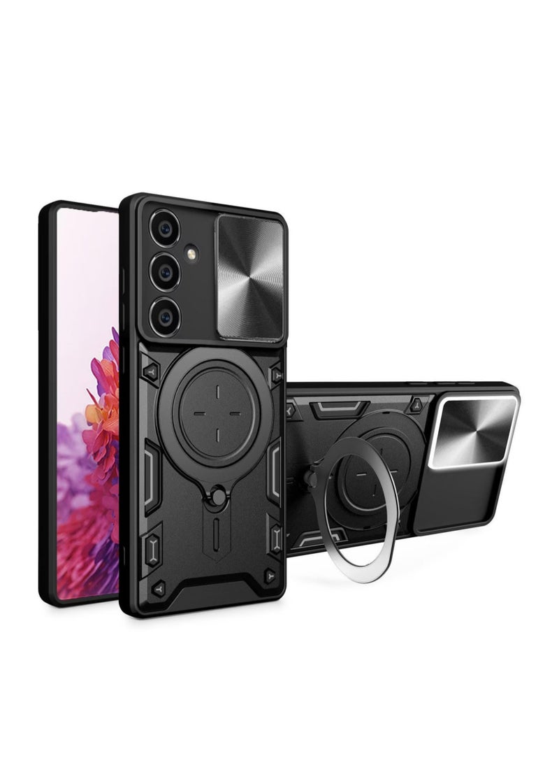 Samsung Galaxy A35 Mobile Phone Case Cover, Slide Camera Lens Cover, 360°Rotating Kickstand Ring, Bumper Shockproof Phone Case，Compatible with Car Magnetic Mount - Image 1