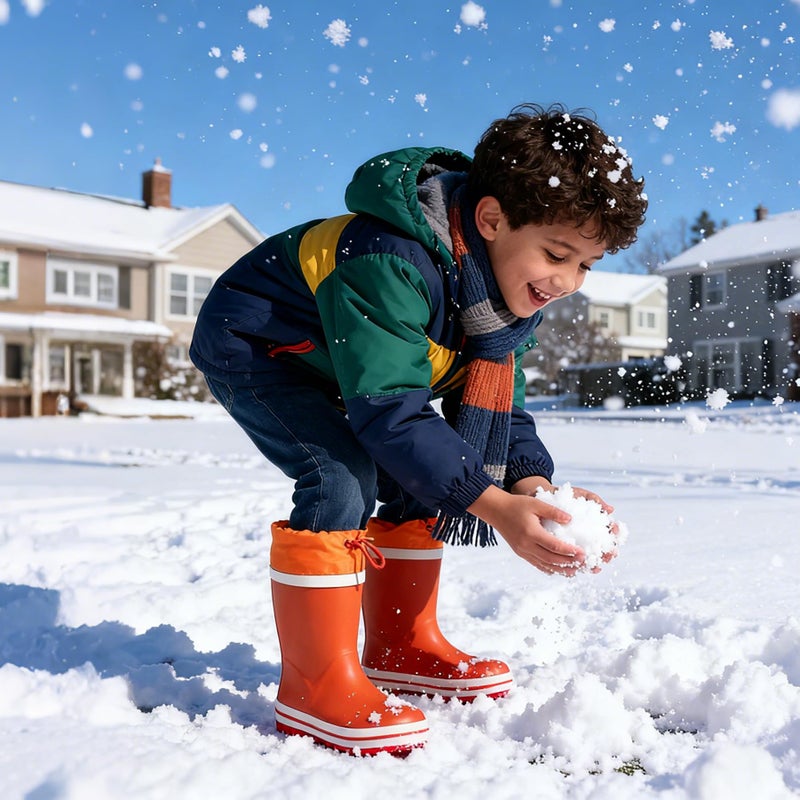 WTW Fleece Lined Todder Kids Rubber Rain Boots - Waterproof Warm Winter Outdoor Shoes for Girls Boys, Adjustable Drawstring, Non-Slip for Hiking and Adventures - Image 2