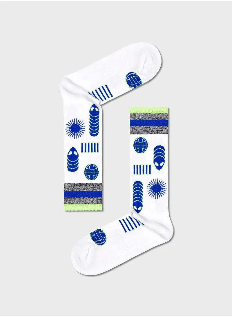 Happy Socks Embroidered Space Creature Crew Sock