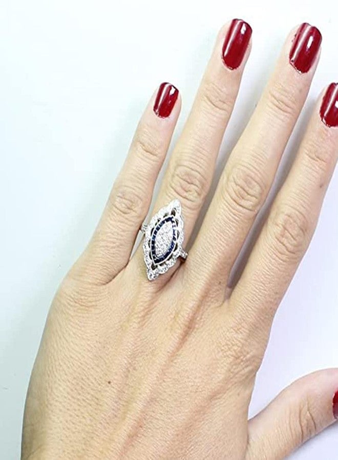 Cutesmile Antique Edwardian Silver Filled Blue Sapphire CZ Crystal Eye-Shape Ring Band (8) - Image 5