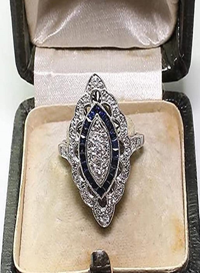 Cutesmile Antique Edwardian Silver Filled Blue Sapphire CZ Crystal Eye-Shape Ring Band (8) - Image 4