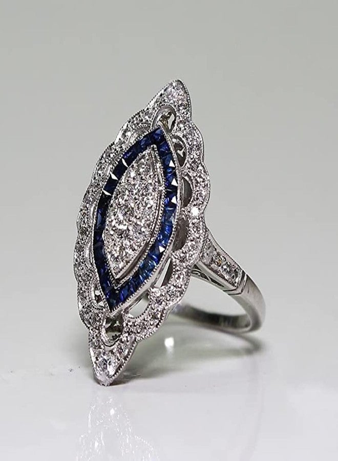 Cutesmile Antique Edwardian Silver Filled Blue Sapphire CZ Crystal Eye-Shape Ring Band (8) - Image 2